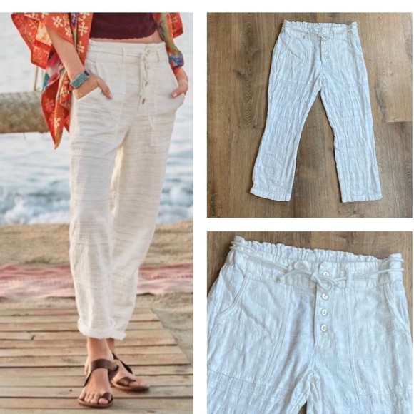 Sundance Pants - Sundance Coastline White Pants petite small 100%Cotton Stretch Waist Beachy Boho